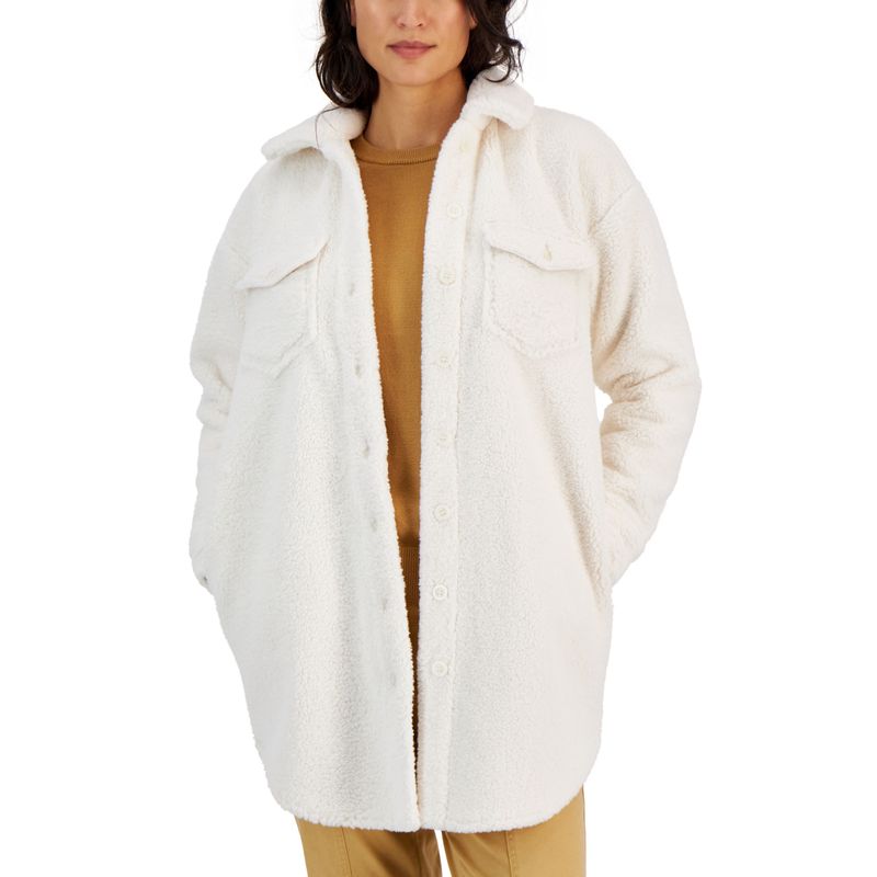 Style & Co Womens Faux Sherpa Shacket